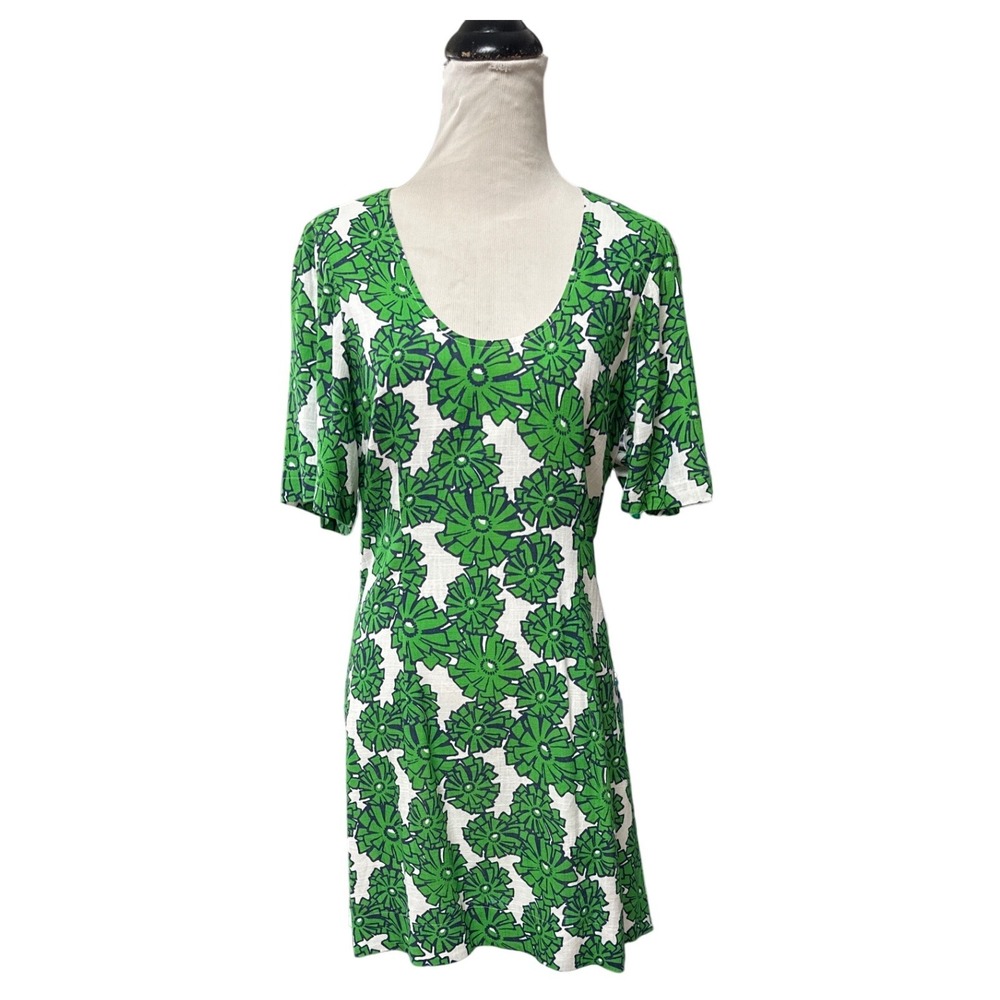 Porridge Clothing Green Floral Linen Blend Mini Dress Short Sleeve Small Retro - Picture 6 of 12
